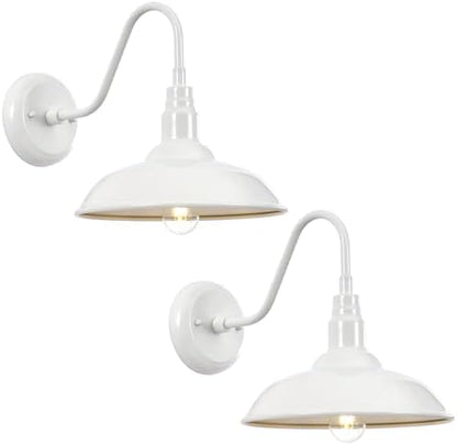 Outdoor Gooseneck Barn Light Fixture with Wall Mount, 10'' Diameter White Exterior Waterproof Wall Lantern for Porch, Farmhouse Wall Sconce, 2 Pack, LM2201-WH-2P