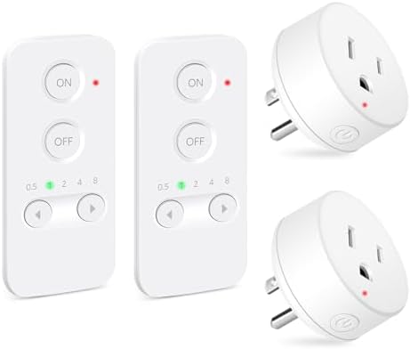 NineLeaf Remote Control Outlet, 500FT Plug in Light Switch, No Wi-Fi Programmable Timer Mini Socket, Easy Wireless On/Off Switch for Christmas Lights, Hard-to-Reach Appliances,2Remotes 2Outlets