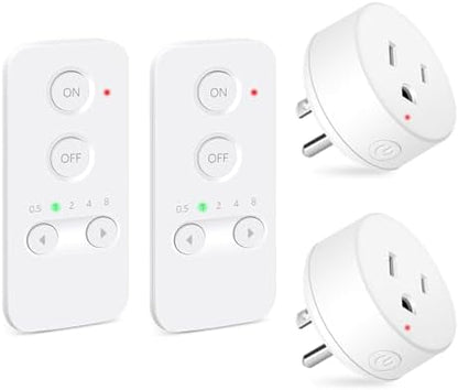 NineLeaf Remote Control Outlet, 500FT Plug in Light Switch, No Wi-Fi Programmable Timer Mini Socket, Easy Wireless On/Off Switch for Christmas Lights, Hard-to-Reach Appliances,2Remotes 2Outlets