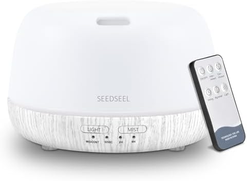 SEEDSEEL 300ML Essential Oil Diffuser with Remote Control, Aromatherapy Diffuser with 7-Color Changing LED Light for Bedroom, Home