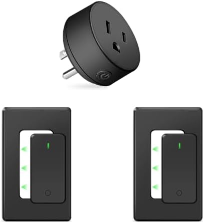 NineLeaf Remote Switch Outlet,Wireless Control Outlet Plug with Switch | 2 Remotes 1 Outlet, 15A/1500W LED, Wireless On/Off Light Switches Wall Mounted,TUV List,No Wiring Needed,500ft RF Range,Black