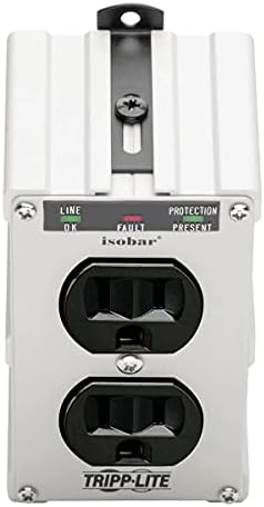 Tripp Lite Isobar ISOBLOK2-0 Heavy Duty Outlet Extender, Wall Power Strip Surge Protector, 2 Outlets, Direct Plug-in, White, Metal Power Strip, Industrial Garage Work Shop Bench