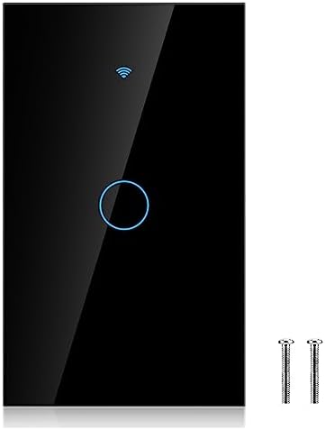 WiFi Touch Screen Switch for Google Home & Siri Control | 1-Way AC | Durable 3mm Tempered Glass | Wireless Smart Light Switch