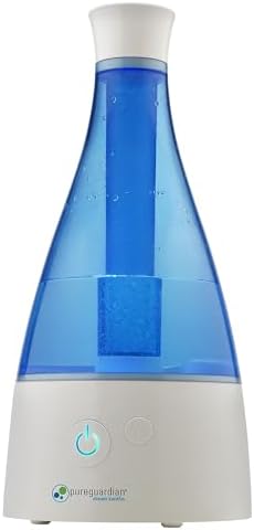 PureGuardian Ultrasonic Cool Mist Humidifier, 30 Hrs. Run Time, 0.5 Gal. Tank Capacity, 350 Sq. Ft. Coverage, Small Rooms, Quiet, Filter Free, Silver Clean Treated Tank, H940AR