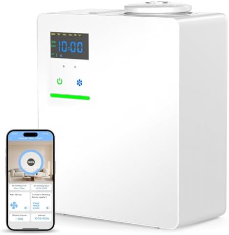 Waterless Essential Oil Diffuser 5000 Sq.Ft for Whole House, 200ml Cold Air Scent Machine with Bluetooth App Control, Quiet No-Heat HVAC Fragrance Diffuser for Home Hotel Office, White