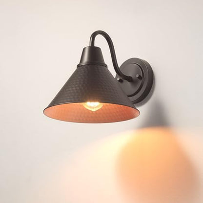 Globe Electric 60000013 1-Light Outdoor Wall Sconce, Bronze, 9" Warehouse Shade, Painted Gold Interior, Gooseneck Stem, Porch Light, Wall Lighting, Patio Décor