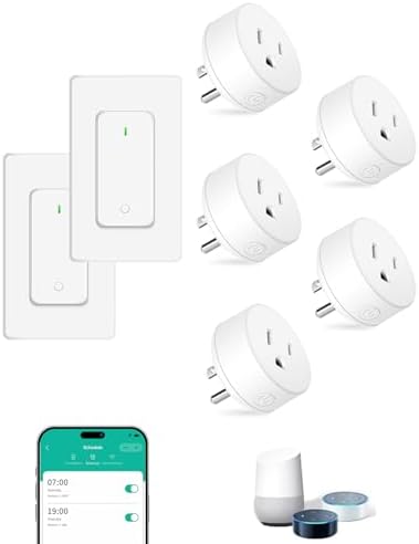 NineLeaf Smart Plug, WiFi Smart Plugs Work with Alexa and Google Home via Tuya, Wireless Outlet Timer with APP Remote Control, 2.4GHz Wi-Fi Only, No Hub Required, TUV FCC Listed (5 outlets+2 switches)