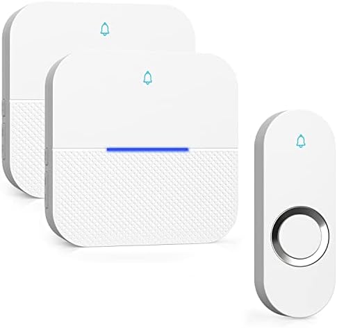 AIDA Lighted Wireless Doorbell for Home, Waterproof Battery Doorbell Wireless 1,000ft Range, 5 Volume Levels with 58 Chimes & LED Flash on Receiver (White, 1 Button & 2 Receiver)