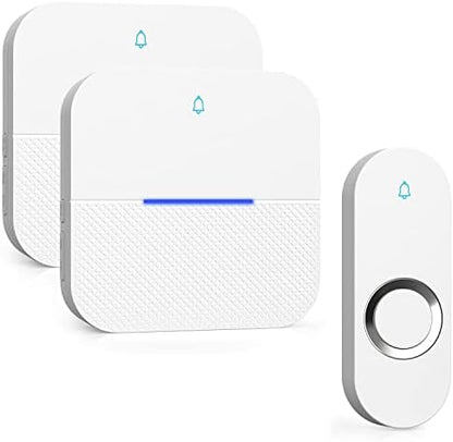 AIDA Lighted Wireless Doorbell for Home, Waterproof Battery Doorbell Wireless 1,000ft Range, 5 Volume Levels with 58 Chimes & LED Flash on Receiver (White, 1 Button & 2 Receiver)