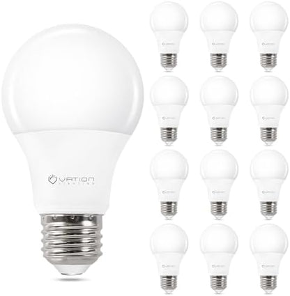 VATION LIGHTING 12 Pack A19 LED Light Bulb Daylight 5000K LED Bulbs, 60 Watt Equivalent, Efficient 8.5 Watt, 800 Lumens, E26 Medium Base, Non-Dimmable, ETL/UL Listed