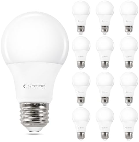 VATION LIGHTING 12 Pack A19 LED Light Bulb Daylight 5000K LED Bulbs, 60 Watt Equivalent, Efficient 8.5 Watt, 800 Lumens, E26 Medium Base, Non-Dimmable, ETL/UL Listed