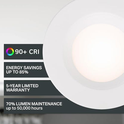 Designers Fountain LED Recessed Ceiling Light, 5/6 Inch 5CCT Metal Lighting Fixture, Dimmable, 1000 Lumens, 2700K/3000K/3500K/4000K/5000K, White Trim, EVL61093T50WH