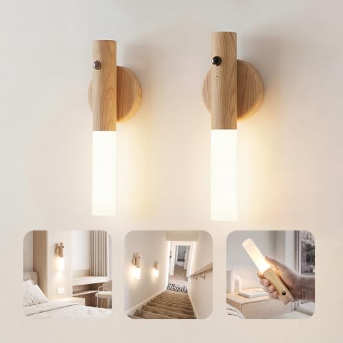 Motion Sensor Wall Lights, Rechargeable Battery Operated Wall Sconce, 2PC