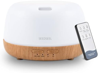SEEDSEEL 300ML Essential Oil Diffuser with 7-Color LED Lights and Remote Control, Modern Minimalist Design, High-Efficiency Ultrasonic Mist Aromatherapy Diffuser for Home