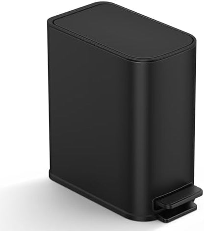 TIPGO Small Bathroom Trash Can with Lid Soft Close,1.3 Gallon, Matte Black