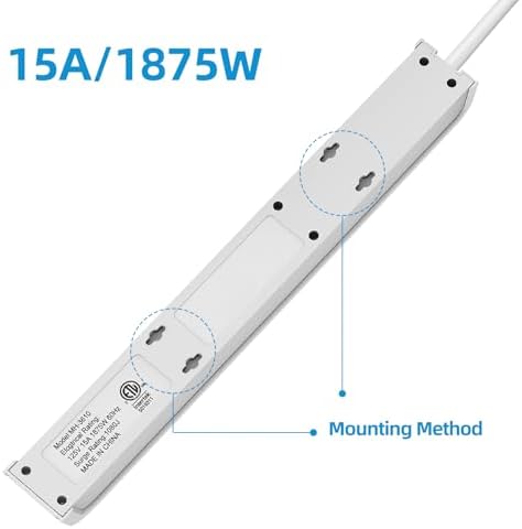 TiFFCOFiO Power Strip Surge Protector with 6 Outlets & 2 USB Ports, 14 AWG