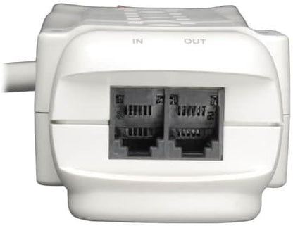 Tripp Lite 7 Outlet Surge Protector Power Strip, 12ft Long Cord, Right-Angle Plug, Fax/Modem Protection, RJ11, $50,000 Insurance (SUPER6TEL12)