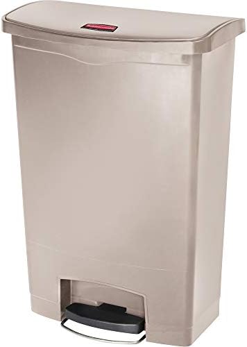 Rubbermaid Commercial Products Streamline Plastic Front Step On Trash Can, 24 Gallon, Beige, Hands-Free Garbage Can for Medical Waste in Hospitals/Lab/Emergency/Patient Rooms