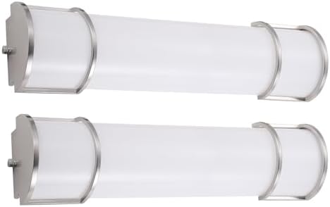 ASD LED 24" Vanity Flush Mount Light Fixture, Linear Bathroom Lighting Bar | 3CCT, Dimmable, Energy Star, ETL Listed | 25W 1950LM 3000-5000K 120V | Long Bath Wall Sconce Over Mirror | Nickel, 2 Pack