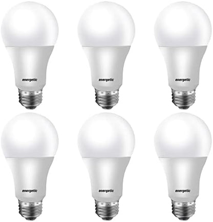 Energetic 60W Equivalent, A19 LED Light Bulb, 5000K Daylight, E26 Medium Base, Non-Dimmable LED Light Bulb 8W 760lm, ETL Listed, 6 Pack