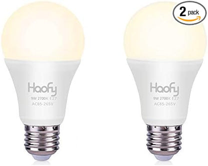 Haofy Dusk to Dawn Light Bulb, Smart Sensor LED Bulb Built-in Photosensor Detection with Auto Switch Outdoor/Indoor Lamp for Porch Patio Garage Basement Hallway(9W / 2 Pack)