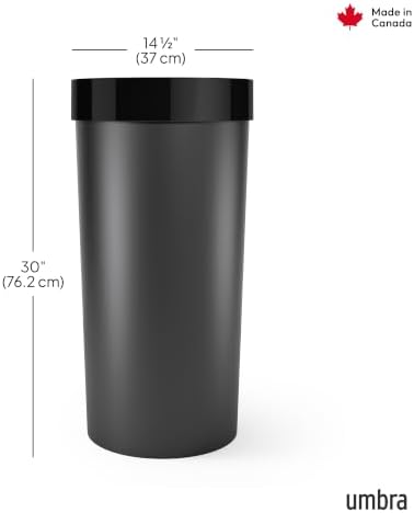 Umbra Vento Kitchen Trash Can, Open Top 16.5 Gallon Garbage Can, Black