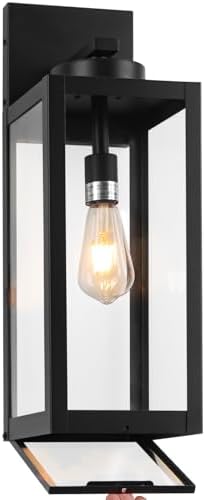 20" Black Large Outdoor Wall Lights with Closed Bottom, Front Porch Lights