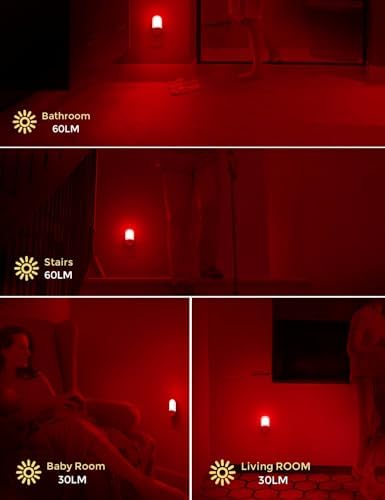L LOHAS LED Motion Sensor Night Light, Sleep Aid Red, 30/60LM, 4 Pack