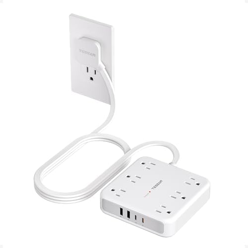 TESSAN Surge Protector Power Strip, 5Ft Flat Plug Extension Cord, Grey