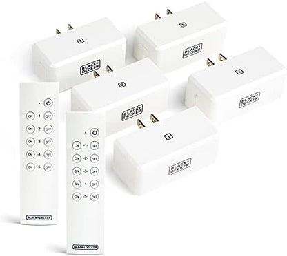 BLACK+DECKER Wireless Remote-Control Outlet, 5 Outlets, 2 Remotes