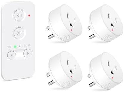 NineLeaf Remote Timer Switch, 500FT Long Range Wireless Plug in Light Switch, Easy Setup Remote Outlet, Programmable On/Off Control for Fans, Lights, Household Appliances,1Remote 4Outlets