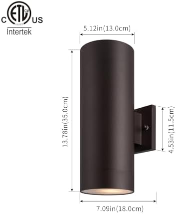 mirrea 14" Modern Outdoor Porch Light 2 Lights, Oil Rubbed Bronze, 2 Pack