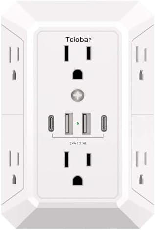 Multi Plug Wall Outlet Surge Protector with 6-Outlet & 4 USB Ports(2USB-C)