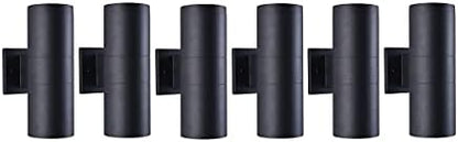mirrea Modern Outdoor Porch Light Patio Light in 2 Lights with Matte Black Aluminum Cylinder and Tempered Glass Cover Waterproof Wall Sconce 6 Pack