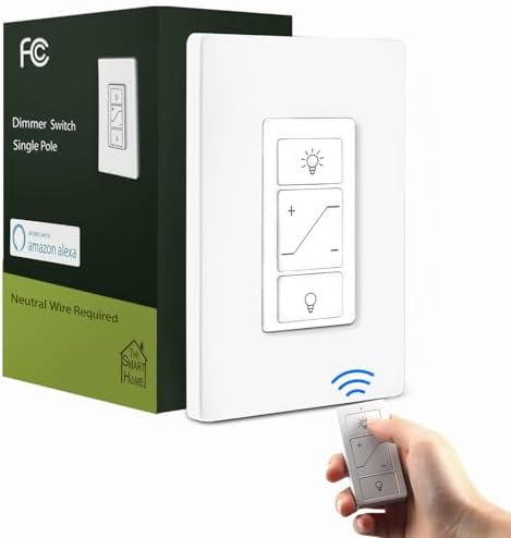 Hummptom Dimmer Switch with Remote Control, Wireless Remote Light Switch, Single Pole Dimmer Light Switch Support 2.4G&5G Compatible with Alexa