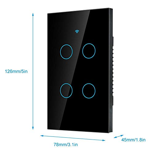 Smart Light Switch – Modern Day Light Switch, 4-Way LED Back-Lit Control Lighting from Anywhere - Easy in-Wall Installation - Compatible with , Home (US)(Black)
