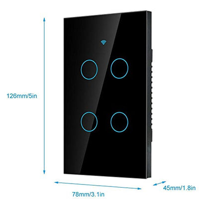 Smart Light Switch – Modern Day Light Switch, 4-Way LED Back-Lit Control Lighting from Anywhere - Easy in-Wall Installation - Compatible with , Home (US)(Black)