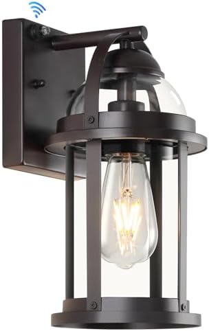 OKELI Dusk to Dawn Outdoor Wall Lights, Waterproof Lighting Fixtures Rustic Farmhouse Wall Lanterns with Clear Glass Shades Anti-Rust Outside Lights for Garage Patio Porch(Brown, 1 Pack)