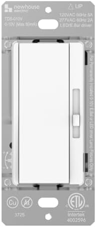 Newhouse Electric White 3-Way/Single Pole 0-10V Dimmer Switch for LED Drivers or Fluorescent Ballasts TDS-010V, Modern Wall Light Dimmer Switch for Contemporary Interior Design