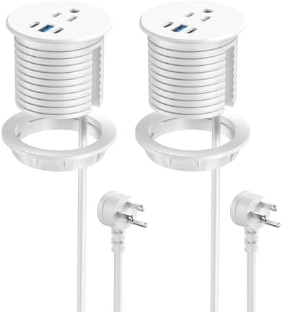2.5 inch Power Grommet,20W USB-C Charging,1 Outlet with 2 USB C,1 USB Port,Furniture Flush Mount for Desktop,Recessed Power Strip,Workspace Essential Desk Outlet,2PCS (White, 2 PCS-6FT Cord)