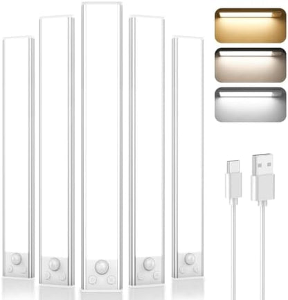 Under Cabinet Lights, 2500mAh 12 Inch Motion Sensor Rechargeable Battery Operated Wireless Under Counter Lights Indoor, Magnetic 108-LED Dimmable Closet Lights for Kitchen with 3 Color Temps 5-Pack