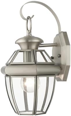 Livex Lighting 2051-91 Monterey 1 Light Outdoor Brushed Nickel Finish Solid Brass Wall Lantern with Clear Beveled Glass