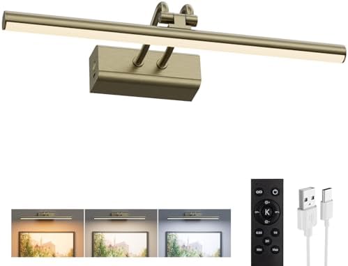 Picture Light for Wall, Antique Brass, 13.8", RF Remote Control