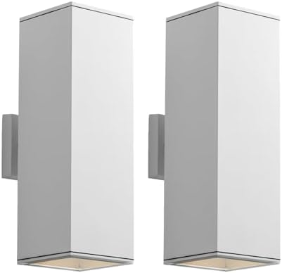 mirrea 18" Modern Outdoor Porch Light in 2 Lights, Matte White, 2 Pack