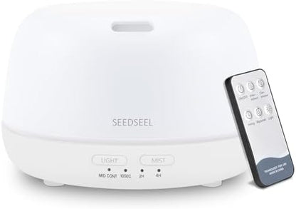 SEEDSEEL 300ML Essential Oil Diffuser with Remote Control, Aromatherapy Diffuser with 7-Color Changing LED Light for Small Rooms, Office, and Home