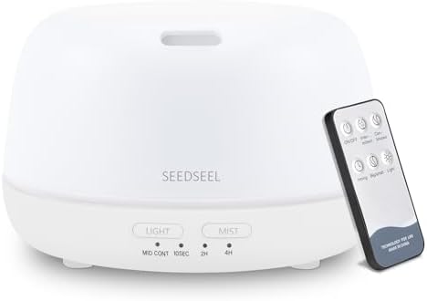 SEEDSEEL 300ML Essential Oil Diffuser with Remote Control, Aromatherapy Diffuser with 7-Color Changing LED Light for Small Rooms, Office, and Home