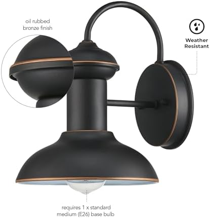 Globe Electric 40190 1-Light Indoor/Outdoor Wall Sconce, Oil Rubbed Bronze, Wall Lighting, Wall Lamp Dimmable, Kitchen Sconces Wall Lighting, Porch Light, Patio Décor, Bulb Not Included