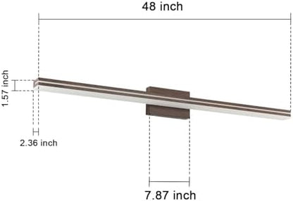 SineRise 48-Inch LED Modern Bathroom Vanity Light Bar, Brown Modern Acrylic Bathroom Wall Lighting Fixtures Over Mirror (Cool White 6000K)