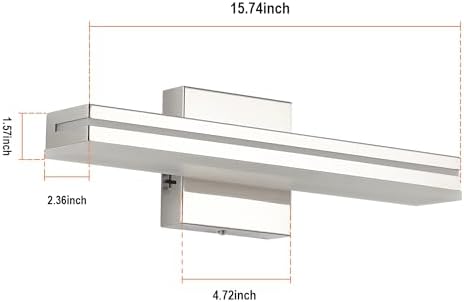 SineRise LED Modern Bathroom Vanity Light Fixtures (16-Inch, 3000K/4000K/6000K, Dimmable), Chrome Modern Acrylic Bathroom Wall Lighting Fixtures Over Mirror