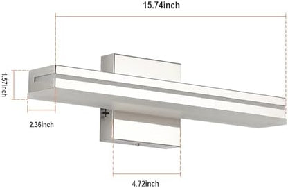 SineRise LED Modern Bathroom Vanity Light Fixtures (16-Inch, 3000K/4000K/6000K, Dimmable), Chrome Modern Acrylic Bathroom Wall Lighting Fixtures Over Mirror